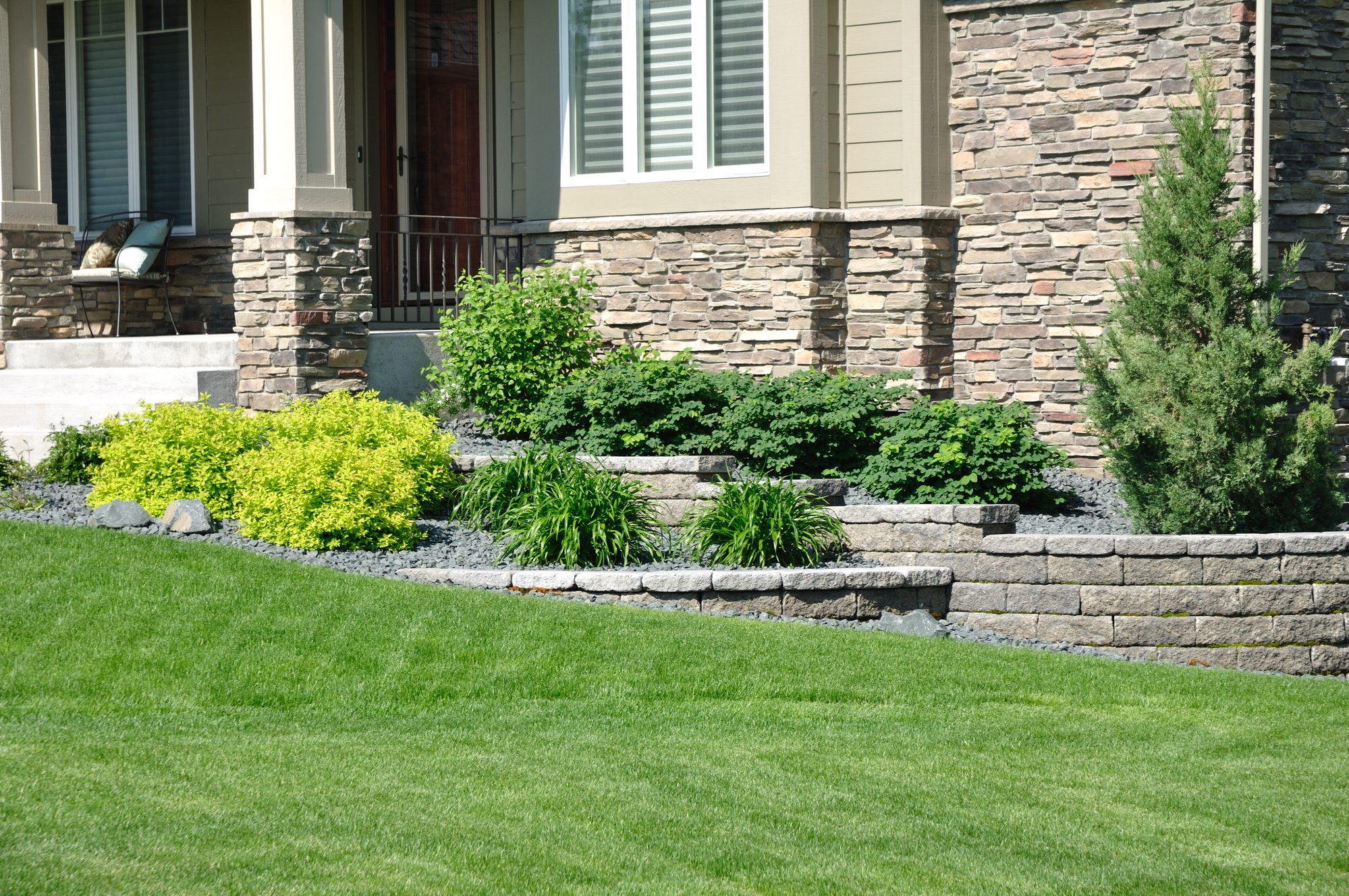landscaping and retaining wall